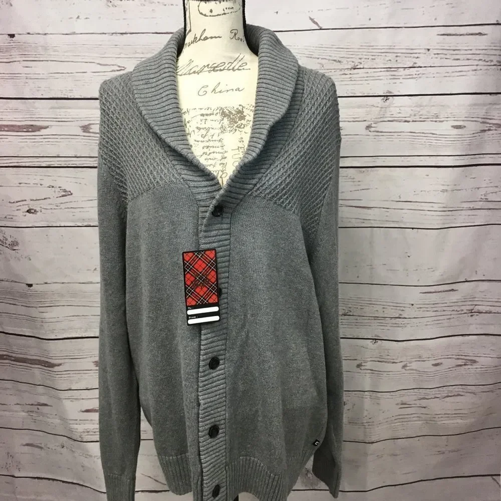 A173-Chaps larg long sleeve grey sweater nwt‎